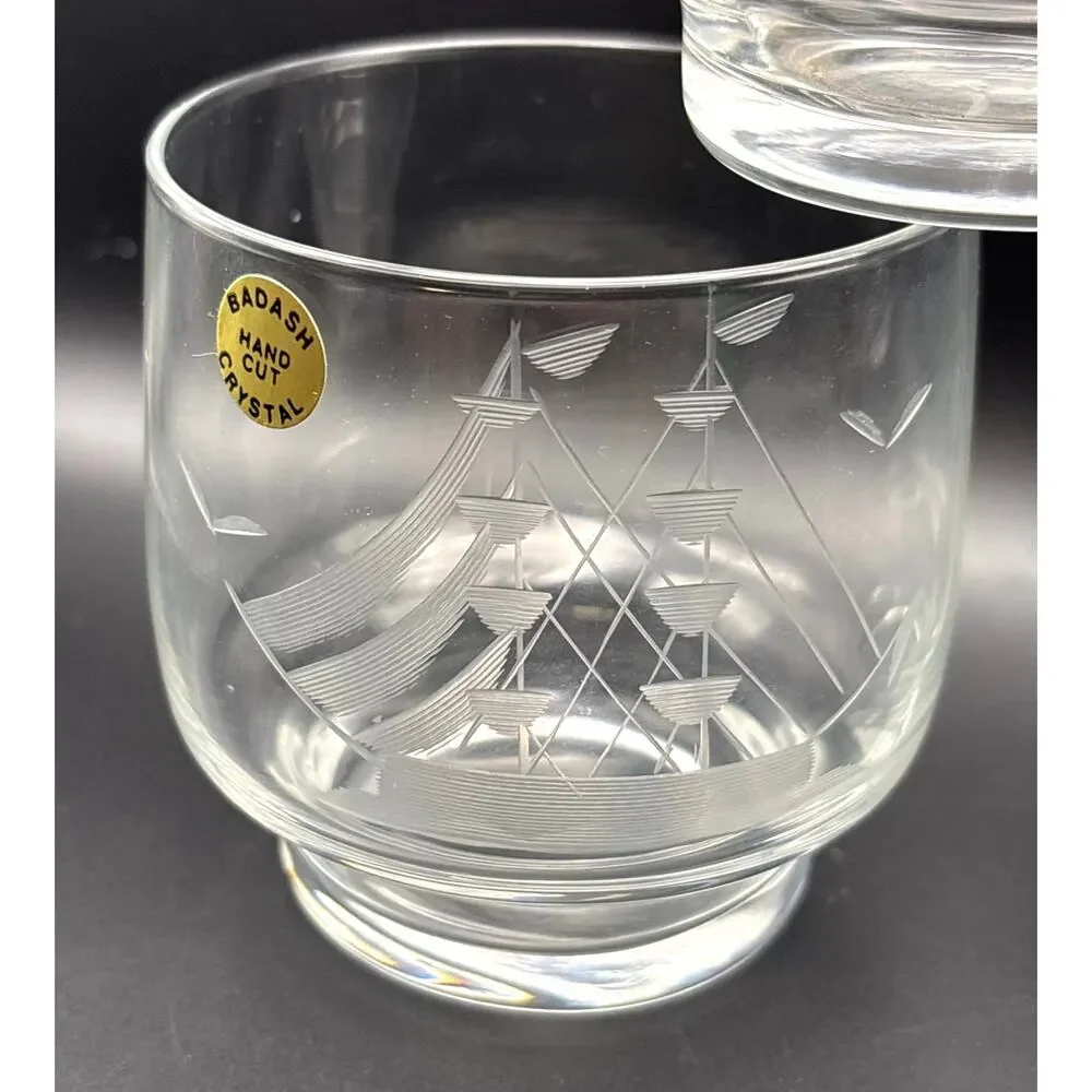 Vintage Badash Hand-cut Crystal Glasses/ Whiskey Glass Clipper Ship Design Set 4